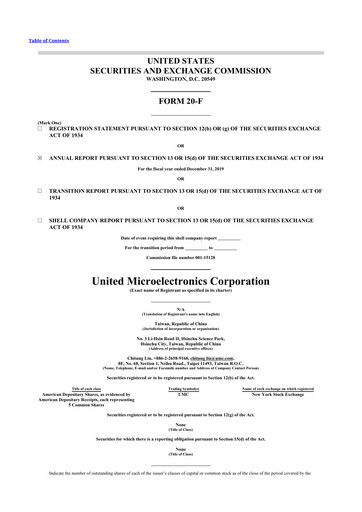 Thumbnail United Microelectronics 20-F Annual Report 2019