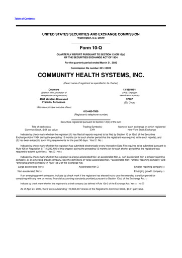Thumbnail Community Health Systems
 10-Q Quarterly Report FY2020 