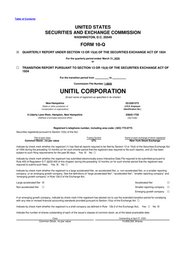 Thumbnail Unitil Corporation
 10-Q Quarterly Report FY2020 