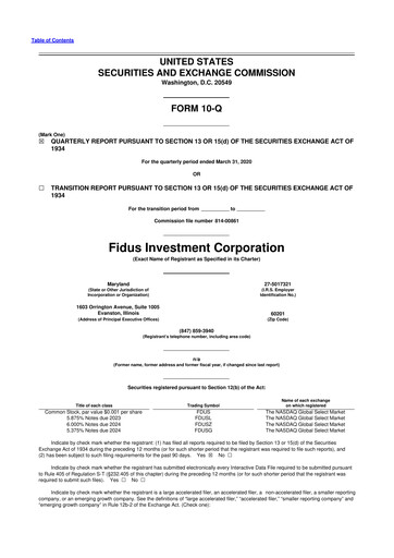 Miniature Fidus Investment Corporation 10-Q Rapport trimestriel  