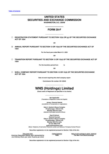 Miniature WNS 20-F Rapport annuel 2020