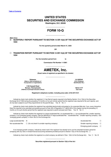Vorschaubild Ametek 10-Q Quartalsbericht 2020 