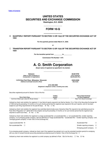 Thumbnail A. O. Smith 10-Q Quarterly Report FY2020 