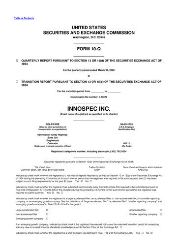 Thumbnail Innospec 10-Q Quarterly Report FY2020 