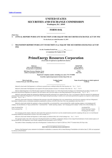 Thumbnail PrimeEnergy Resources 10-K Annual Report 2019