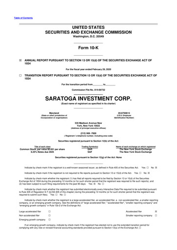 Thumbnail Saratoga Investment 10-K Annual Report 