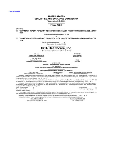 Thumbnail HCA Healthcare 10-Q Quarterly Report FY2020 