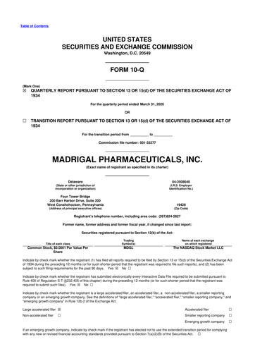 Thumbnail Madrigal Pharmaceuticals
 10-Q Quarterly Report FY2020 