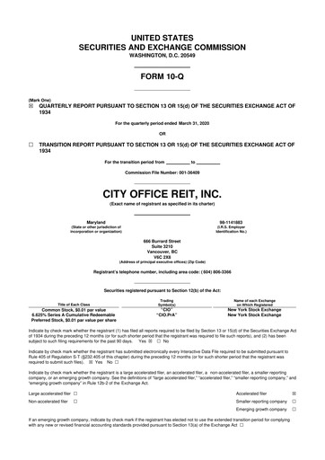 Thumbnail City Office REIT
 10-Q Quarterly Report FY2020 