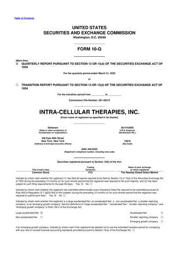 Thumbnail Intra-Cellular Therapies 10-Q Quarterly Report FY2020 