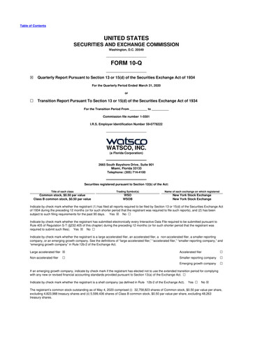 Thumbnail Watsco
 10-Q Quarterly Report FY2020 