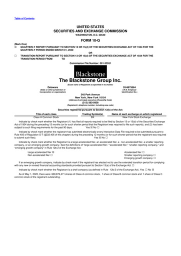 Thumbnail Blackstone Group 10-Q Quarterly Report FY 