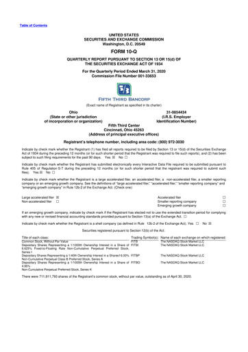 Thumbnail Fifth Third Bank
 10-Q Quarterly Report FY2020 