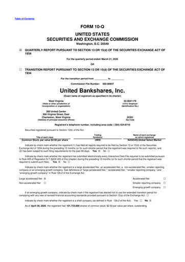 Vorschaubild United Bankshares 10-Q Quartalsbericht 2020 