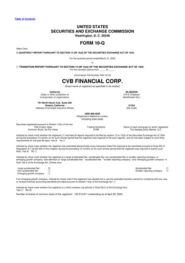 Thumbnail CVB Financial 10-Q Quarterly Report FY2020 