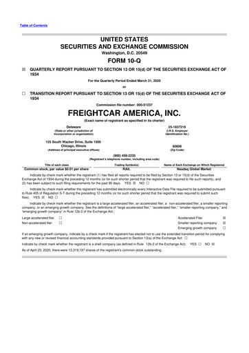 Thumbnail FreightCar America
 10-Q Quarterly Report FY2020 