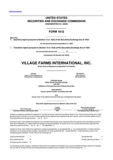 Thumbnail Village Farms International 10-Q Quarterly Report FY2020 