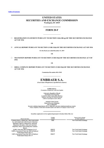 Thumbnail Embraer 20-F Annual Report 2019