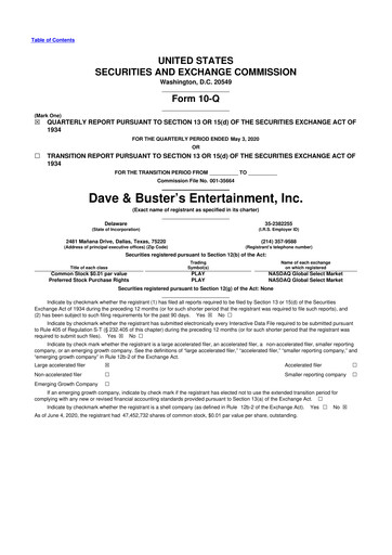 Thumbnail Dave & Buster's
 10-Q Quarterly Report FY2020 