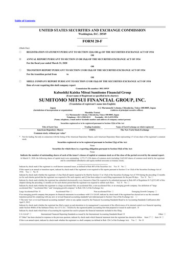 Thumbnail Sumitomo Mitsui Financial Group 20-F Annual Report 2020