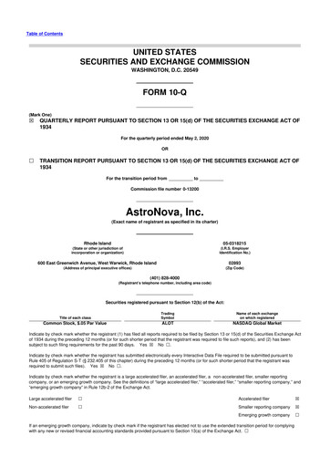 Miniature AstroNova, Inc. 10-Q Rapport trimestriel 2021 