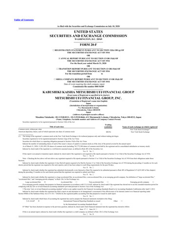 Thumbnail Mitsubishi UFJ Financial 20-F Annual Report 2020