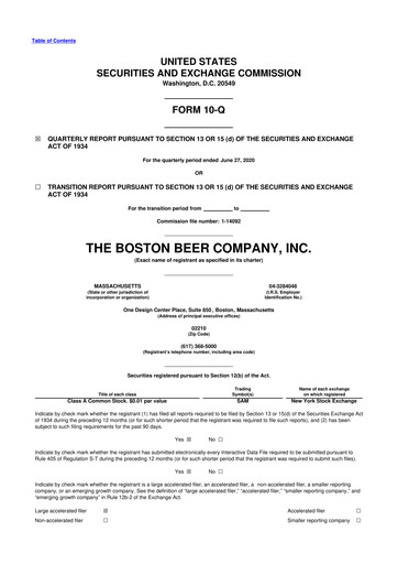 Thumbnail Boston Beer Company 10-Q Quarterly Report FY2020 