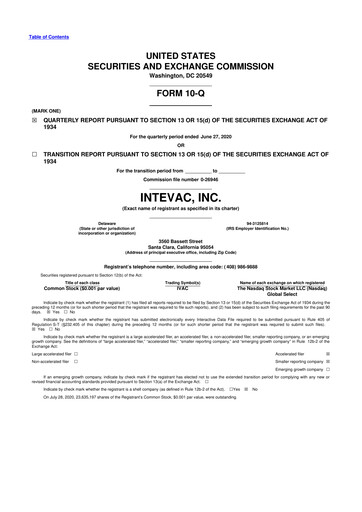 Thumbnail Intevac
 10-Q Quarterly Report FY2020 