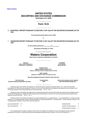 Thumbnail Waters Corporation 10-Q Quarterly Report FY2020 