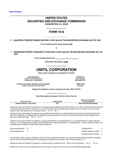 Thumbnail Unitil Corporation
 10-Q Quarterly Report FY2020 