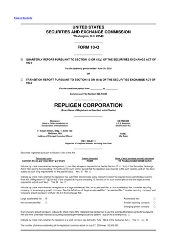 Miniature Repligen
 10-Q Rapport trimestriel 2020 
