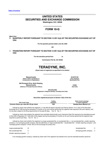 Miniature Teradyne 10-Q Rapport trimestriel 2020 
