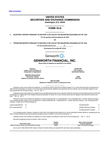 Miniature Genworth Financial
 10-Q Rapport trimestriel 2020 