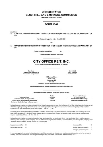 Thumbnail City Office REIT
 10-Q Quarterly Report FY2020 
