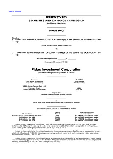 Miniature Fidus Investment Corporation 10-Q Rapport trimestriel  