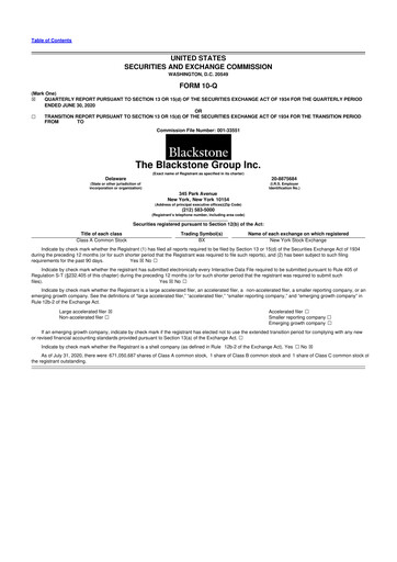 Thumbnail Blackstone Group 10-Q Quarterly Report FY 