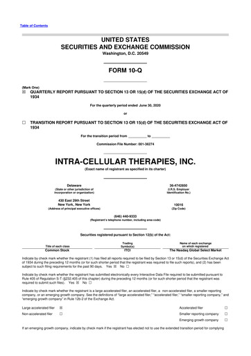Thumbnail Intra-Cellular Therapies 10-Q Quarterly Report FY2020 