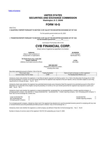 Thumbnail CVB Financial 10-Q Quarterly Report FY2020 