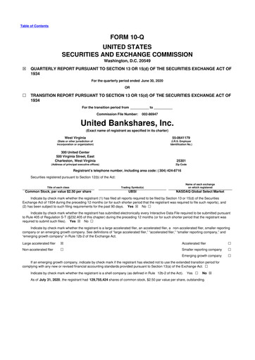 Vorschaubild United Bankshares 10-Q Quartalsbericht 2020 