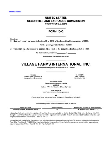 Thumbnail Village Farms International 10-Q Quarterly Report FY2020 