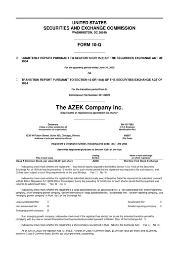 Miniature The AZEK Company
 10-Q Rapport trimestriel 2020 
