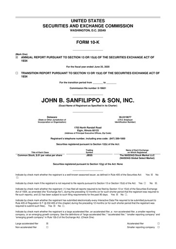 Thumbnail John B. Sanfilippo & Son 10-K Annual Report 2020