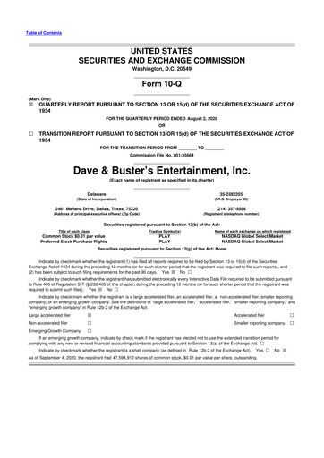 Thumbnail Dave & Buster's
 10-Q Quarterly Report FY2020 