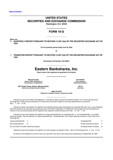 Thumbnail Eastern Bankshares 10-Q Quarterly Report FY2020 