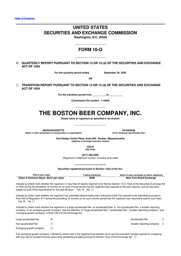 Thumbnail Boston Beer Company 10-Q Quarterly Report FY2020 