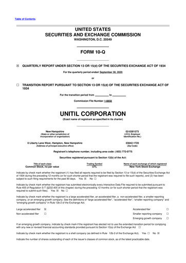 Thumbnail Unitil Corporation
 10-Q Quarterly Report FY2020 
