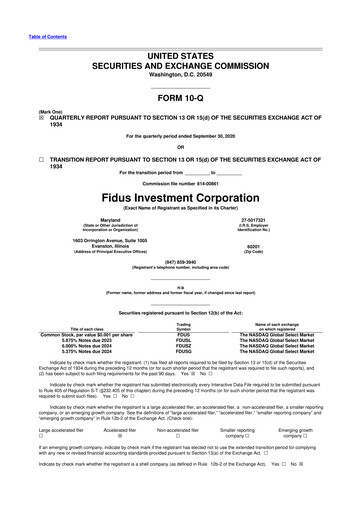 Miniature Fidus Investment Corporation 10-Q Rapport trimestriel  