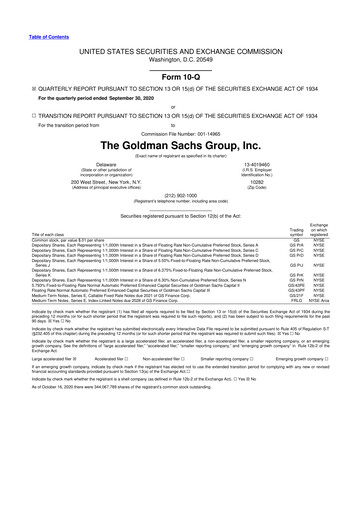 Vorschaubild Goldman Sachs 10-Q Quartalsbericht 2020 