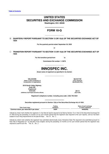 Thumbnail Innospec 10-Q Quarterly Report FY2020 