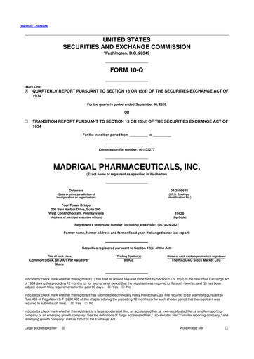 Thumbnail Madrigal Pharmaceuticals
 10-Q Quarterly Report FY2020 